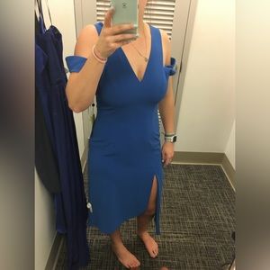 Halston Blue Off Shoulder Detail Dress